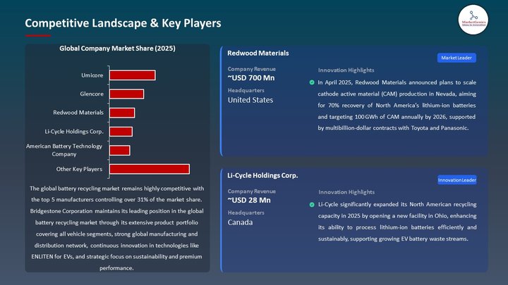 Battery Recycling Market Competitive Landscape & Key Players