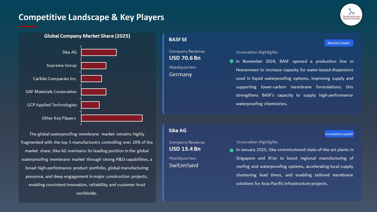 Global Waterproofing Membrane Market 2026-2035_Competitive Landscape & Key Players
