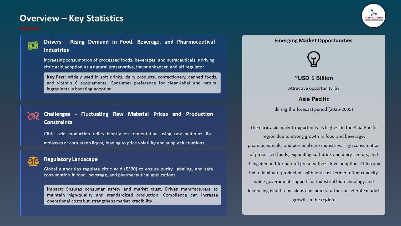 Global Citric Acid Market 2026-2035_Overview – Key Statistics